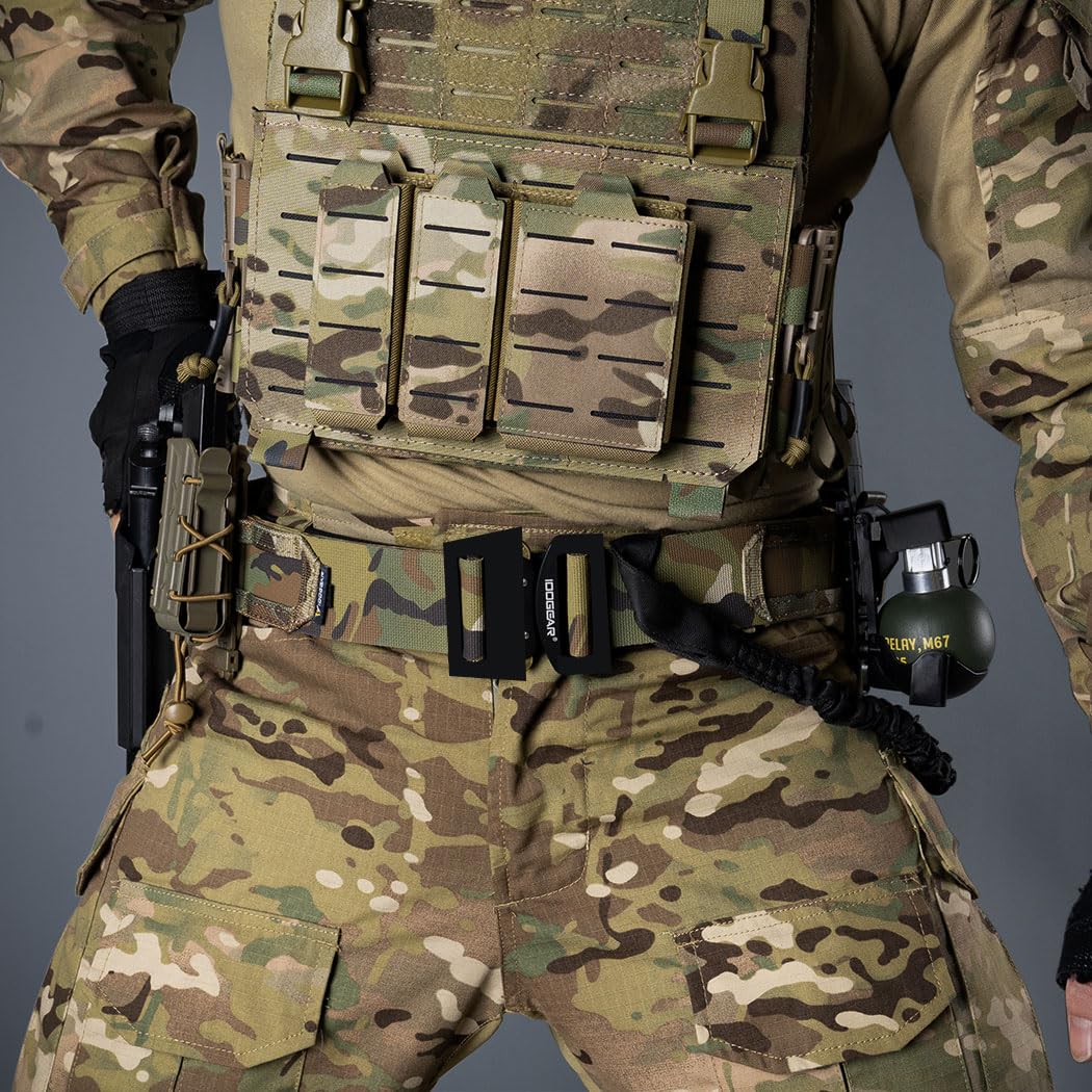 IDOGEAR 2" Cinturón Táctico Hombres Cinturón de Estilo Militar Capa MOLLE Cinturón de alta resistencia con 1.75" Juego de cinturón interior