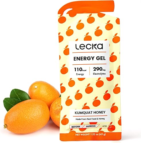 Miniatura 12 de Lecka Gel energético, 12 geles para ejercicio de resistencia, fabricado con frutas reales y semillas de albahaca, proporciona energía natural