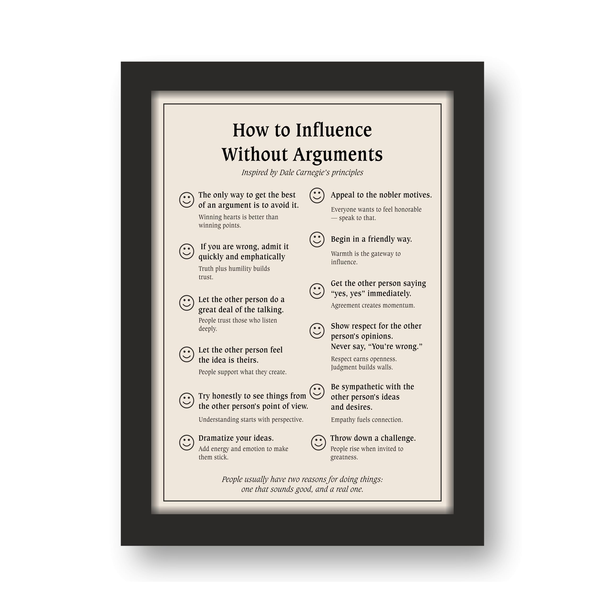 "Influence Without Arguments Inspirational Framed Quote – 12 in x… – view 2