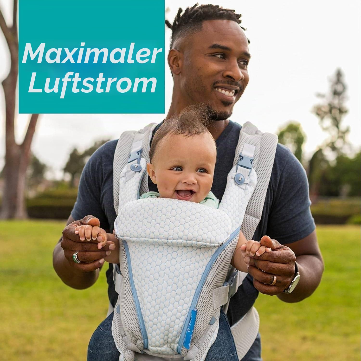 Infantino StayCool 4-in-1 Babytrage, Ergonomisches Design, mit Praktischem Aufbewahrungsfach, Geeignet für Neugeborene und Kleinkinder 3,63–18,14 kg, Grau