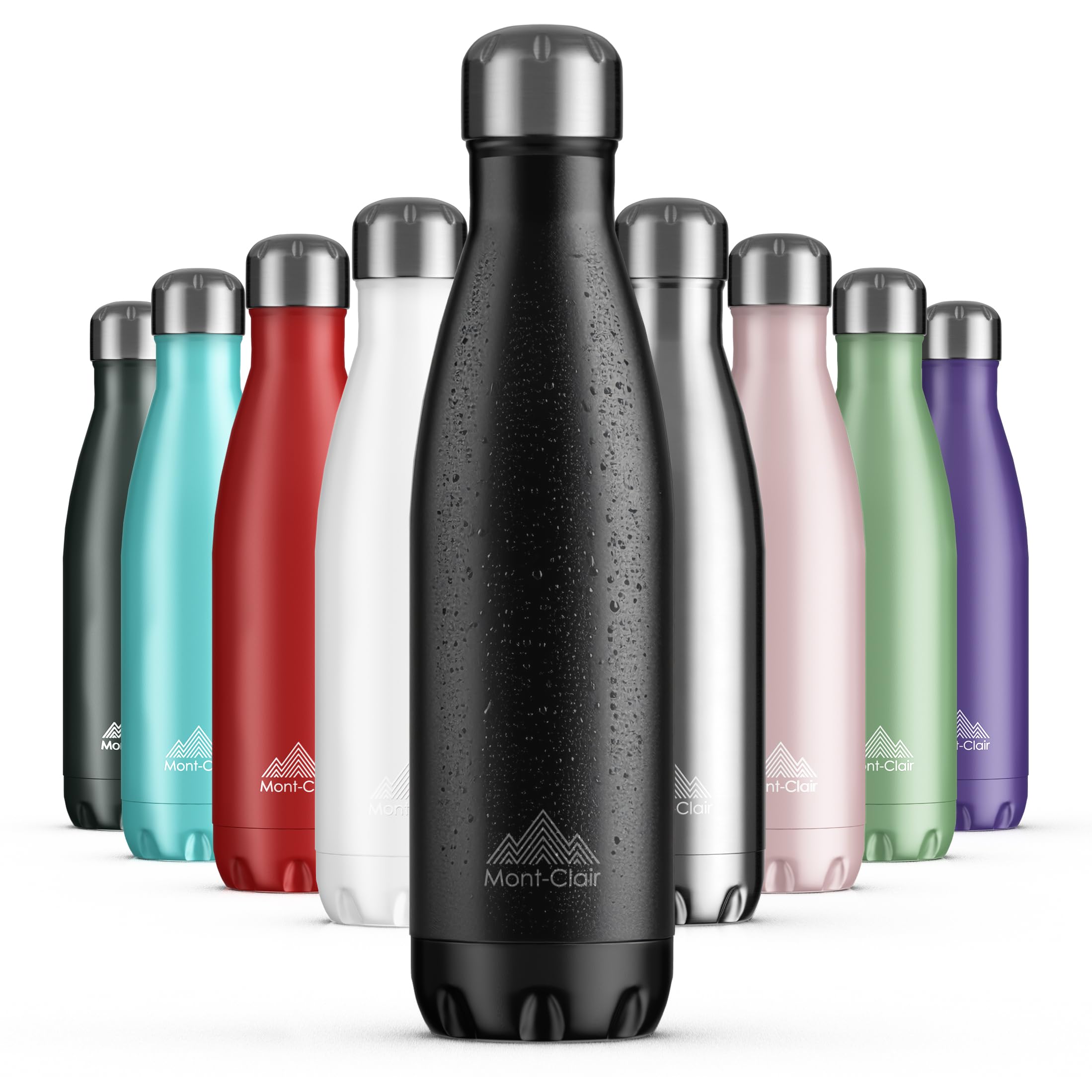 Mont-Clair Stainless Steel Water Bottle, Vacuum Insulated + BPA Free, 12h Hot & 24h Cold Drinks Bottle, Metal Water Bottle 500ml Leakproof, Ideal for Adult, Kids, Running - Black