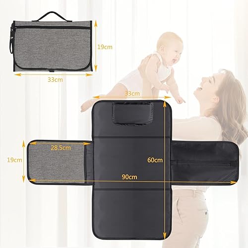 Miniatura 3 de RELEONE Cambiador de pañales portátil cambiador de pañales impermeable y plegable con cojín para la cabeza, apto para viajes, con bolsillos de