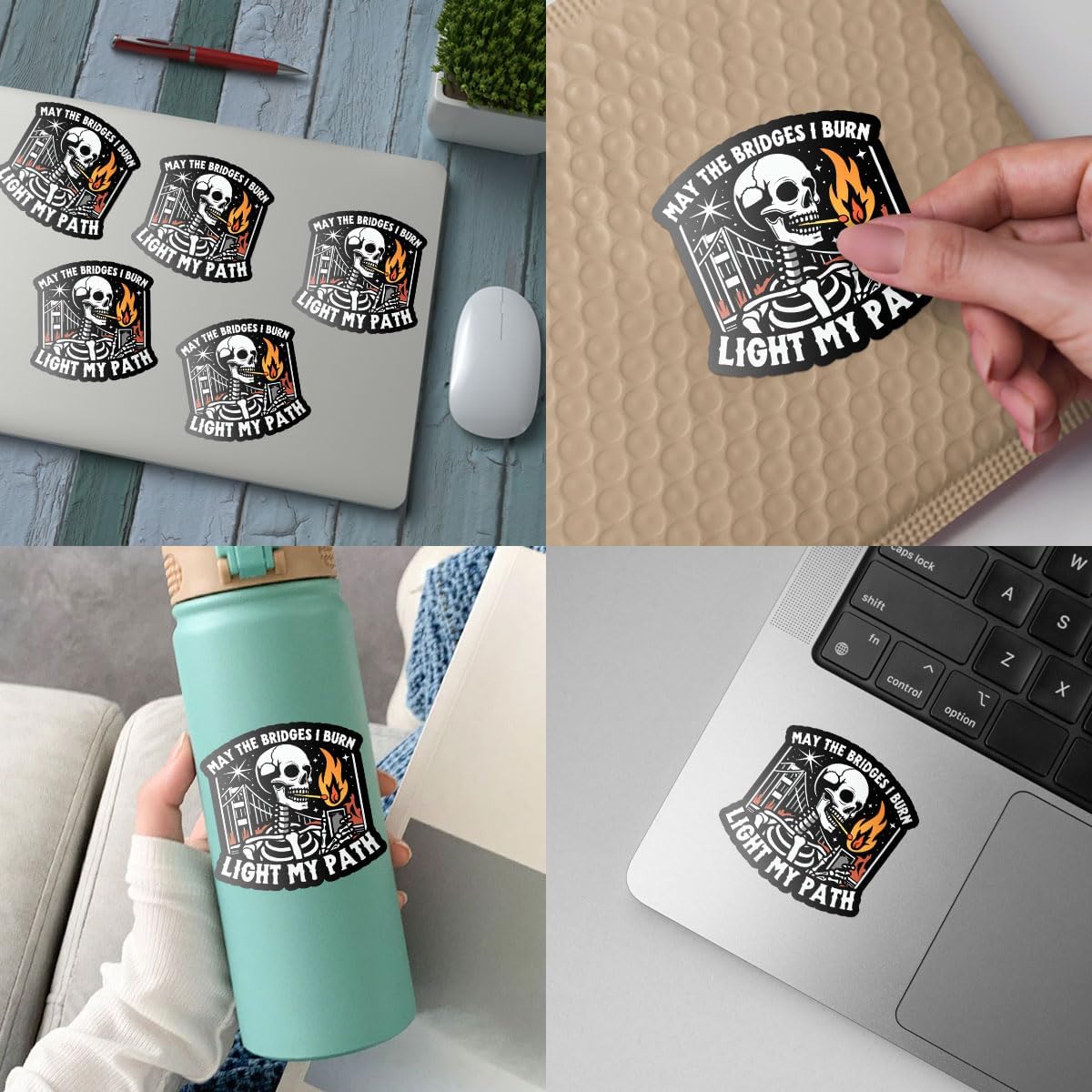 3Pcs May the Bridges I Burn Light My Path Sticker Funny Skeleton Positive Bridge Stickers Gift May the Bridges I Burn Light the Way Vinyl Decal for Laptop Water Bottle Phone Toolbox Case Cars 3" (B1) image 5