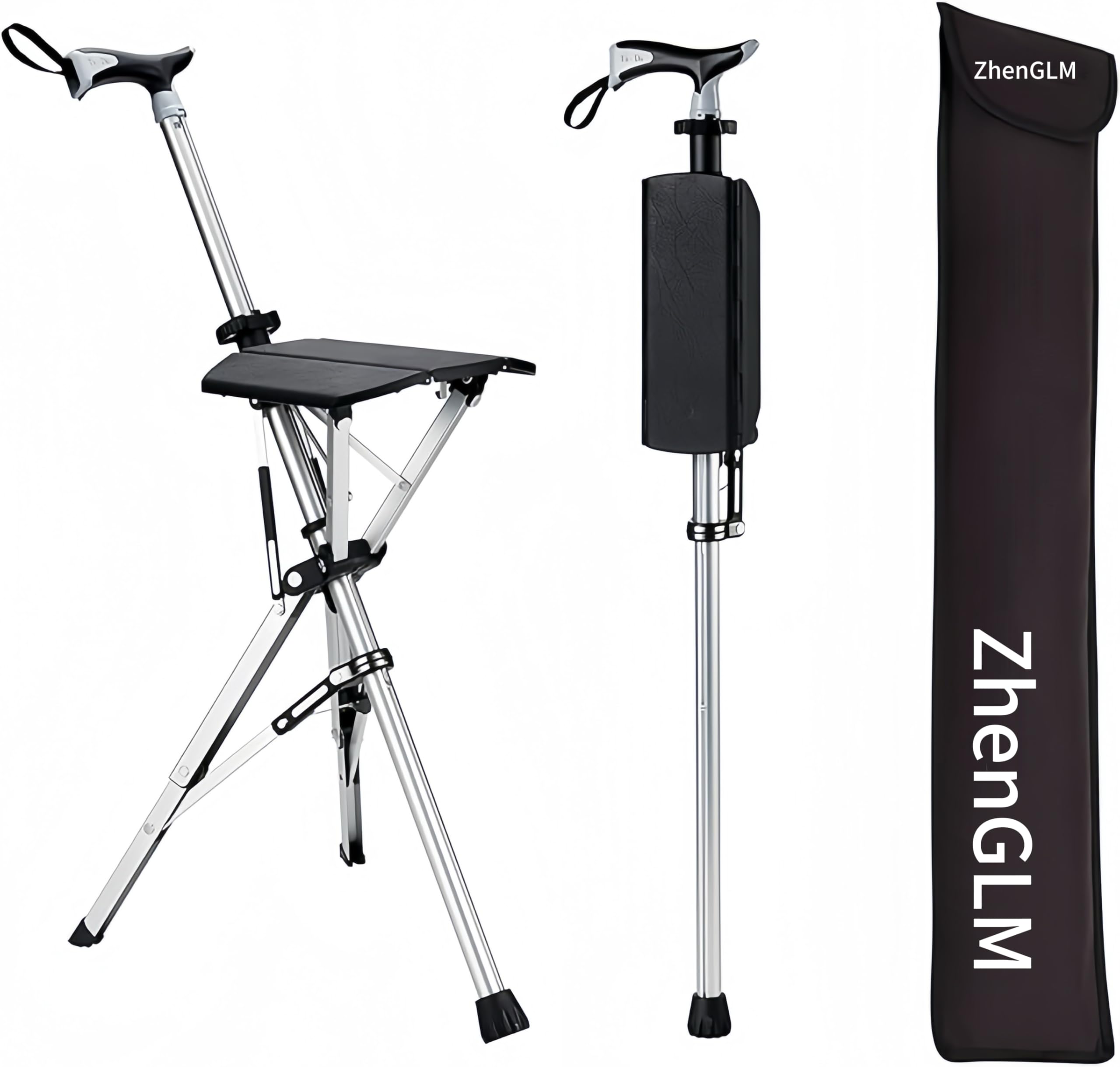 Bastone da Passeggio con Sedile, Aiuto Stampella con treppiede per Disabili Anziani, Sedile Pieghevole Canna, Lega di Alluminio, Caricamento Statico 100Kg