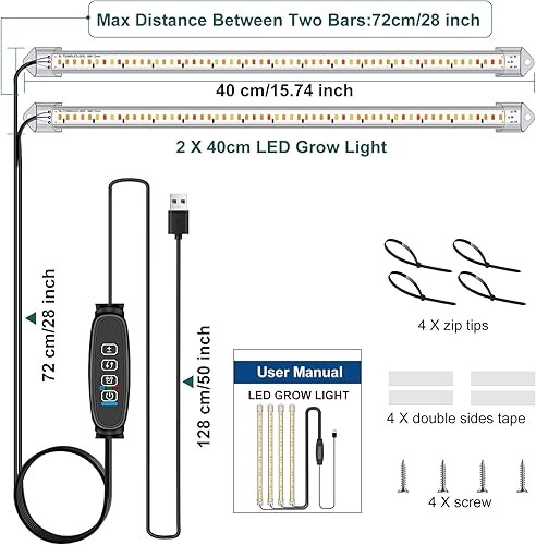 Miniatura 5 de Tiras de luz de cultivo de plantas de 16 pulgadas, 120 luces LED de crecimiento para plantas de interior de espectro completo con temporizador de