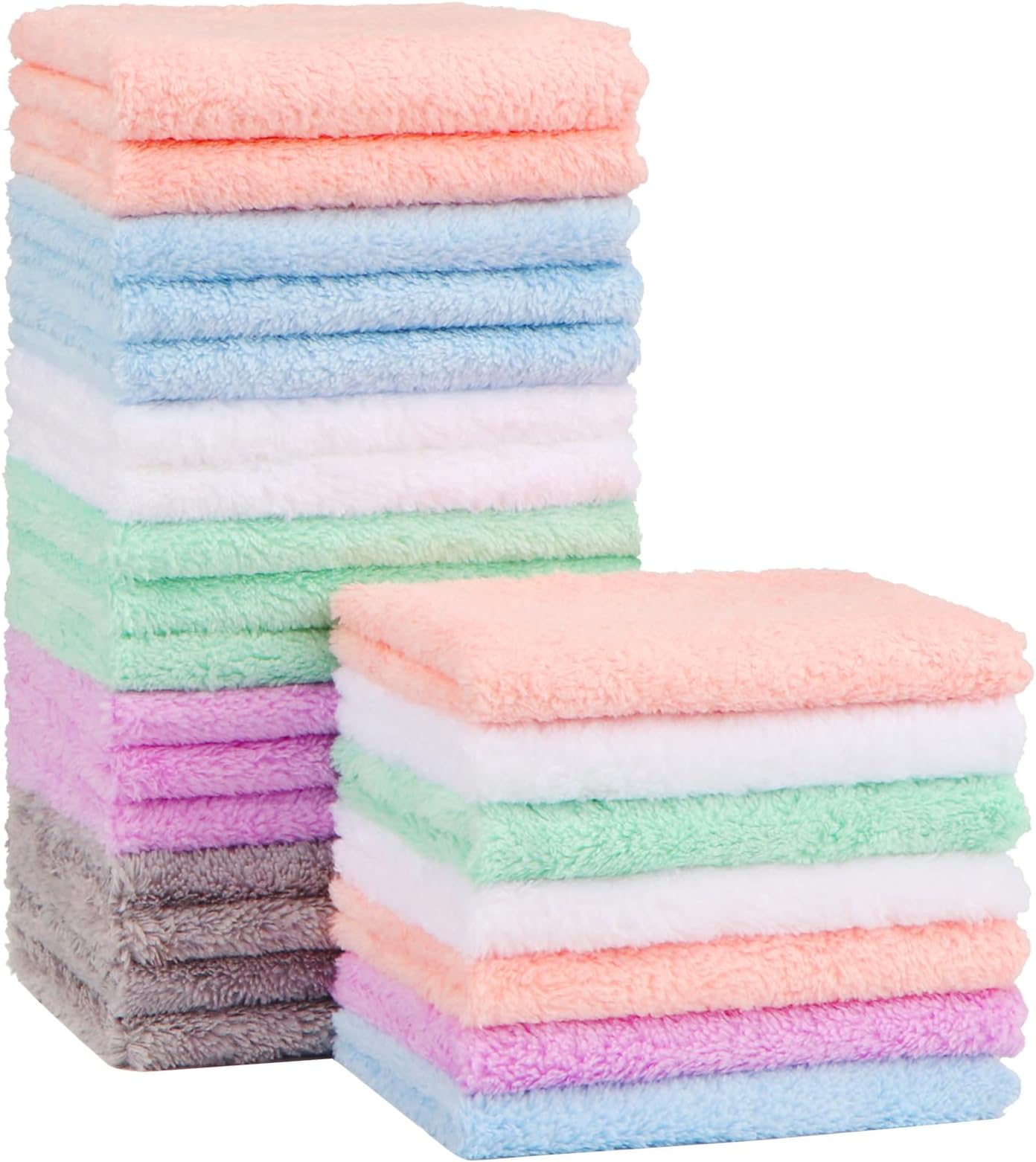 Orighty Baby Washcloths 24-Pack(7''x9''), Microfibre Coral Fleece Baby Towels, Super Soft and Absorbent Wash Cloths for Newborns, Infants and Toddlers, Gentle on Delicate Skin for Face Hands and Body