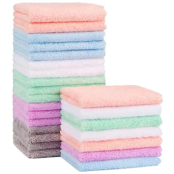 Orighty Baby Washcloths 24-Pack(7''x9''), Microfiber Coral Fleece Baby Towels, Super Soft and Absorbent Wash Cloths for Newborns, Infants and Toddlers, Gentle on Delicate Skin for Face Hands and Body