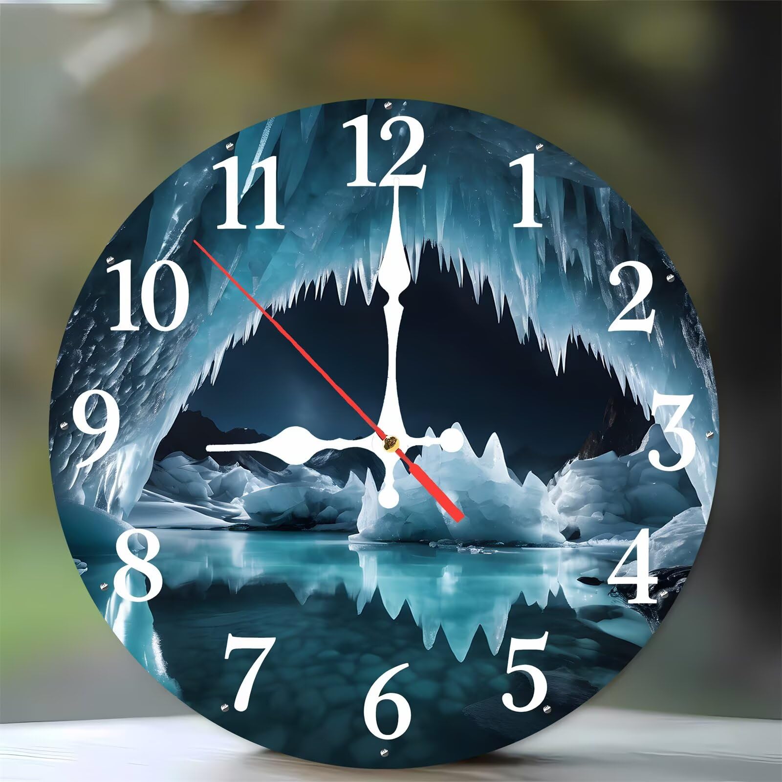 Horloge murale 35cm en bois motif grotte glaciaire pour salon