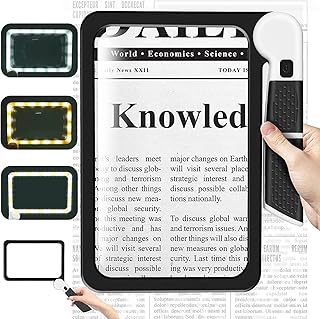 Folding Handheld Magnifying Glass 5 X Large Reading Magnifier LED for Seniors Newspaper Books Full Page Magnifier Lighted Magnifier with 48 LED Lights Handhold Magnify Hand Illuminated Magnifier