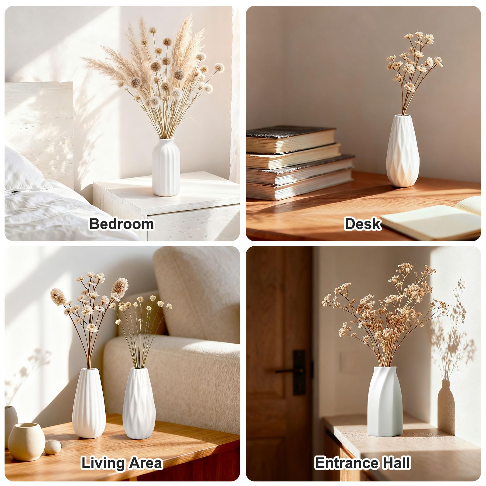 JBER Zestaw dekoracyjny z 8 małych wazonów, 13 cm, biały wazon na kwiaty, matowy ceramiczny wazon na trawę pampas, kwiaty suszone, nowoczesny boho, skandynawska dekoracja wnętrz, do stołu domowego i