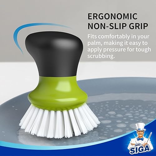 Vista 28 de MR.SIGA Cepillo para fregar platos, cepillo de palma con agarre ergonómico, cepillos de cocina para platos, naranja, paquete de 2