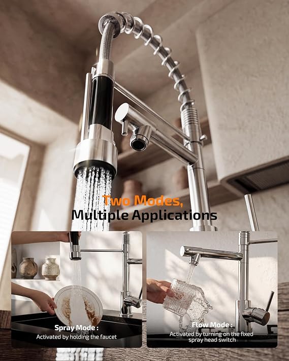 Cobbe Kitchen Tap, Spring Kitchen Sink Mixer Taps with Two Spouts