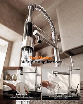 Cobbe Kitchen Tap, Spring Kitchen Sink Mixer Taps with Two Spouts