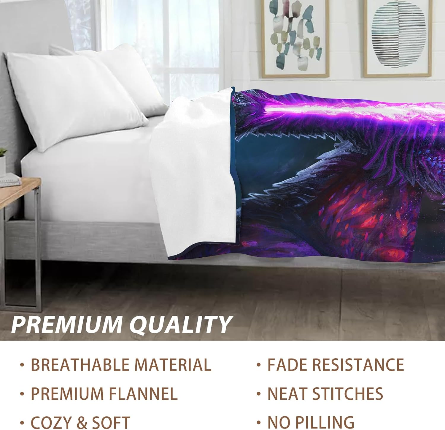 SARA NELL Dragon Breath Throw Blanket, Purple Dragon, Cool Fire Gifts for Adults/Men/Women/Teens/Kids/Boys, Plush Throw, 60"x50"
