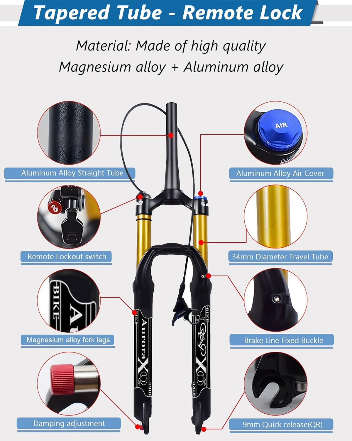 AuroraXQ Widelec Pneumatyczny MTB 26/27,5/29 Cal, Skok 160 mm