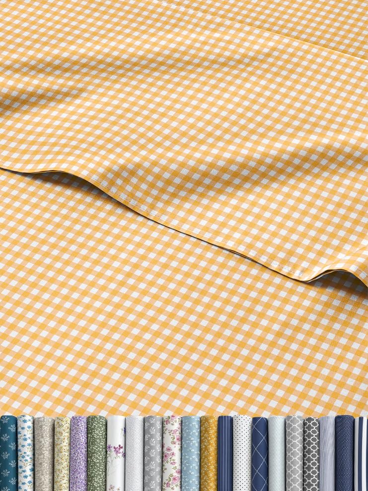 Yellow Gingham Sheets - 1 Flat & 1 Fitted Sheet & 2 Pillowcases w/ Deep Pockets - Grid, Plaid, Checkered Pattern Bed Set - Comfy, Wrinkle & Fade Free