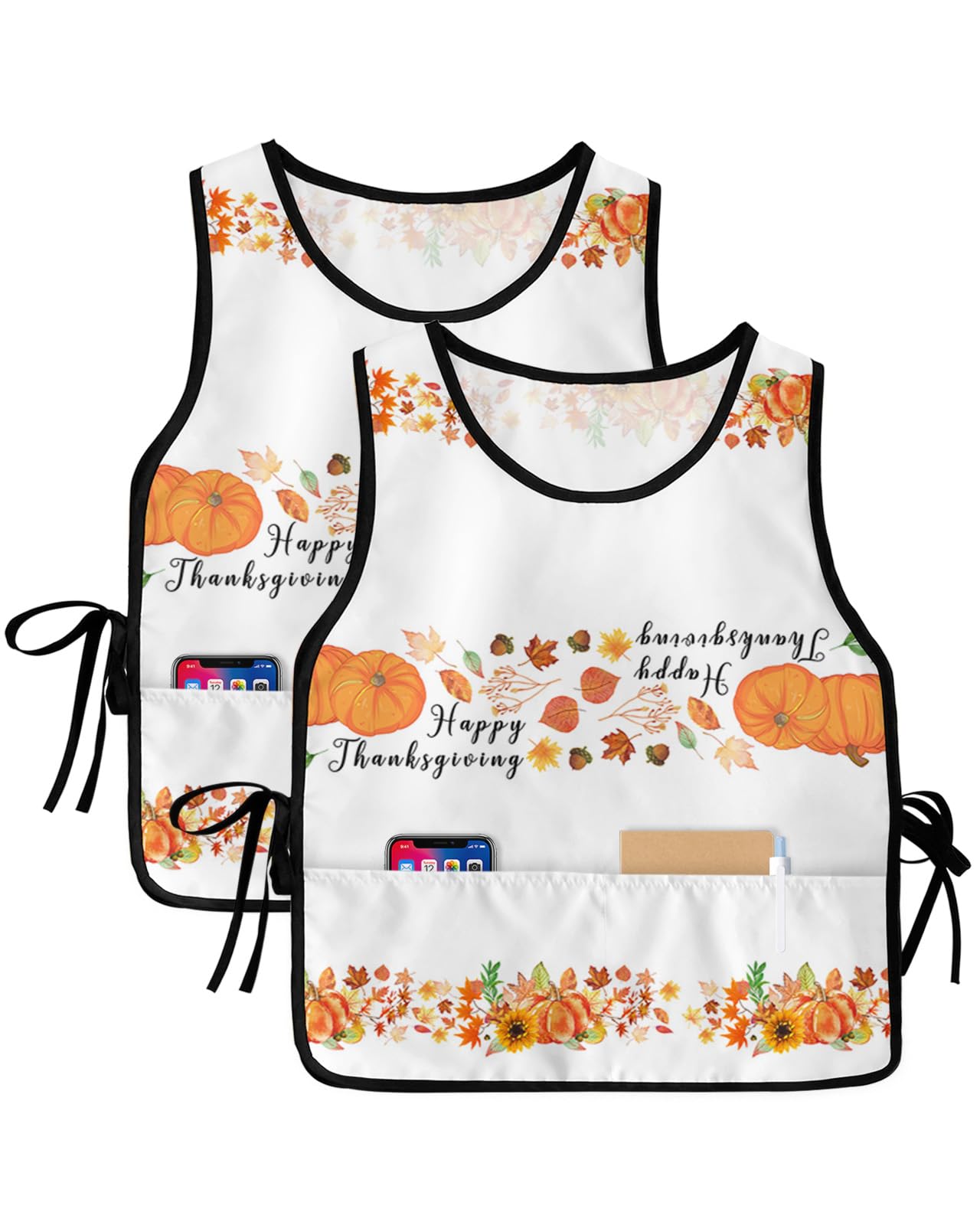DaringOne Happy Thanksgiving 1 PCS Unisex Cobbler Apron 2 Pockets Vest, 27.5x20 Inch Pumpkins Leaves Symmetrical Texture