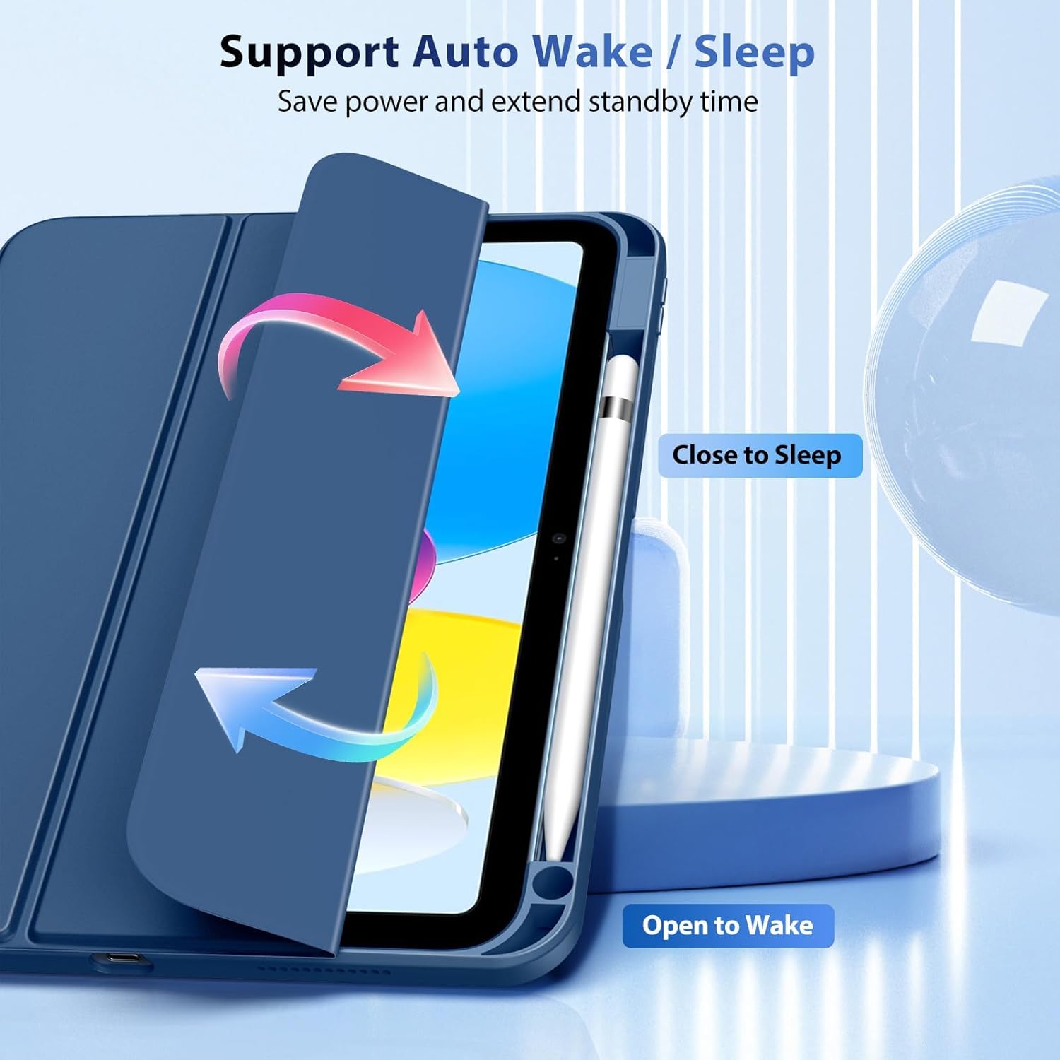 iPad case demonstrating auto wake/sleep function