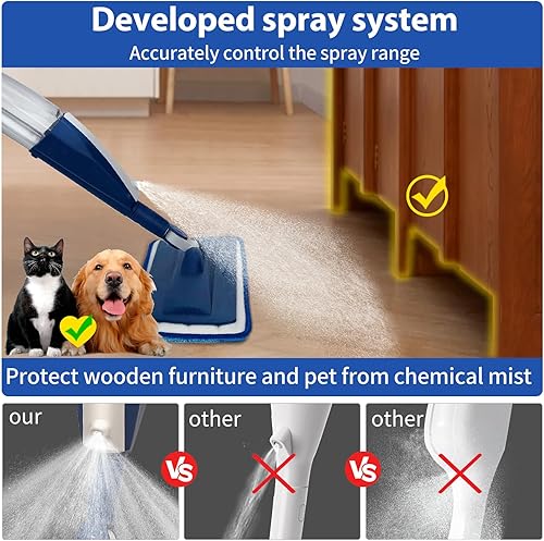 Miniatura 36 de Mopas para limpieza de suelos con una botella de spray recargable y 2 almohadillas de microfibra lavables para uso doméstico o comercial, mopa plana