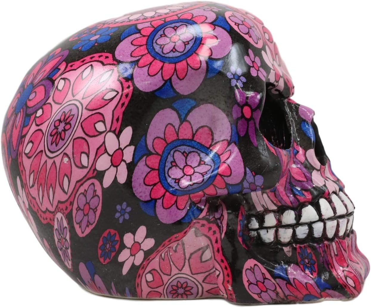 Ebros Gift Day of The Dead Fuschia Pink Metronome Floral Tattoo Sugar Skull Statue As Decorative Halloween Prop Gothic Haunted Themed Skeleton Cranium Figurine