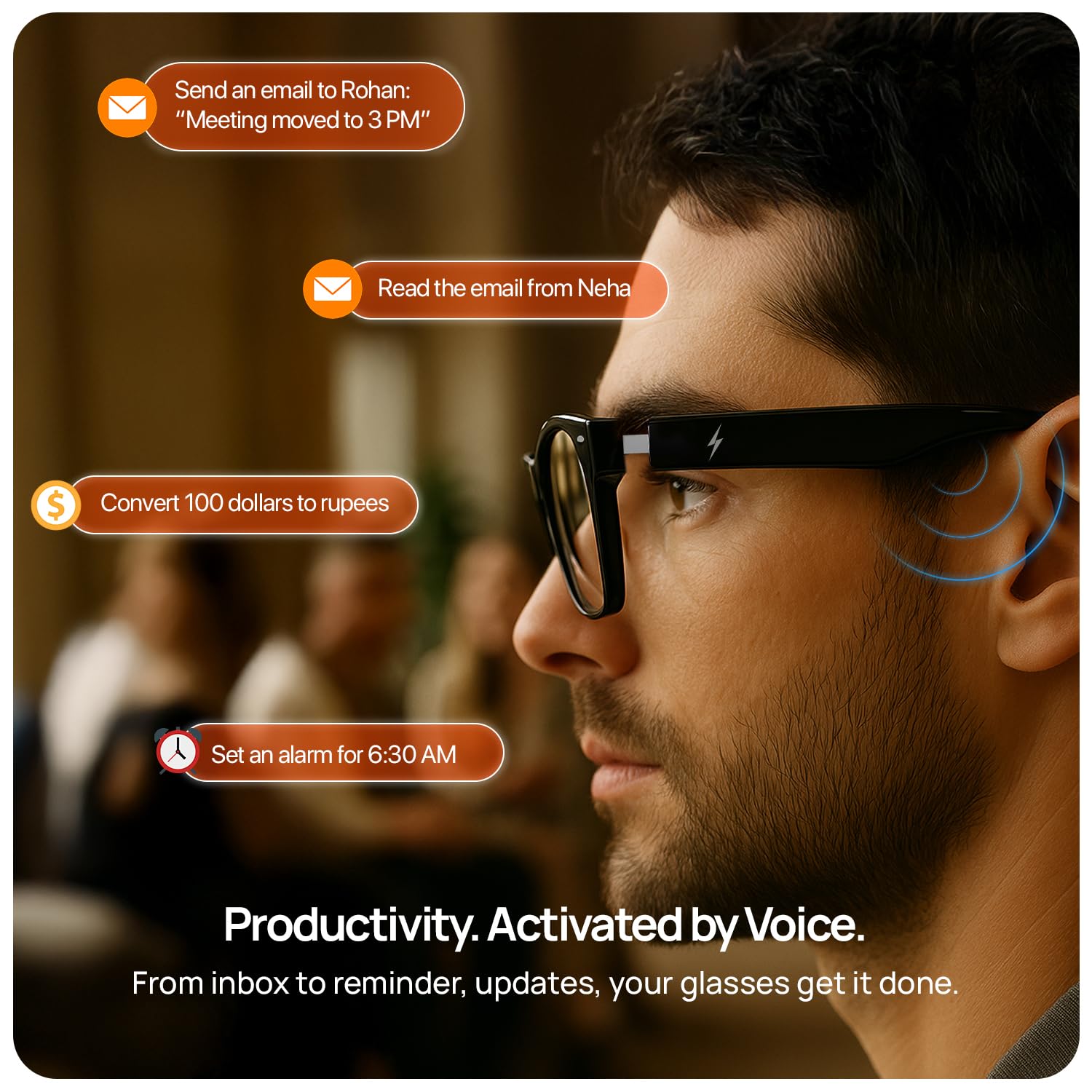 Fire-Boltt Fire-Lens Dune Smart Glasses, Bluetooth Calling & Open-Ear Bluetooth Sunglasses with HD Sound & Smart Audio Touch Controls Voice Assistant (Siri/Alexa/), Fast Charging for Men & Women — Amazon image 13