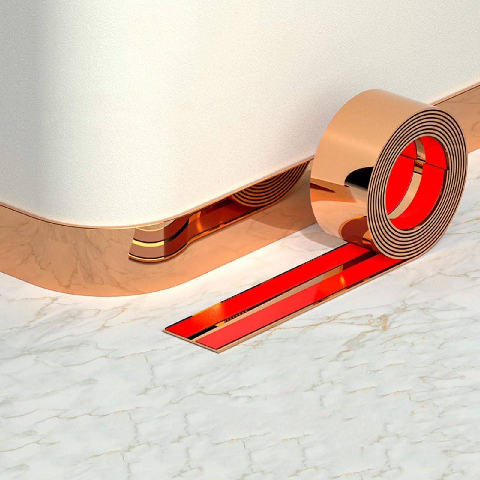QIPN 16.4ft Self Adhesive Metalized Molding Trim Stainless Steel Molding & Wall Trim Wall Molding Trim Tape for Ceiling, Mirror Frame and more(Size:Width 5cm/2inch,Color:Glossy rose gold .)