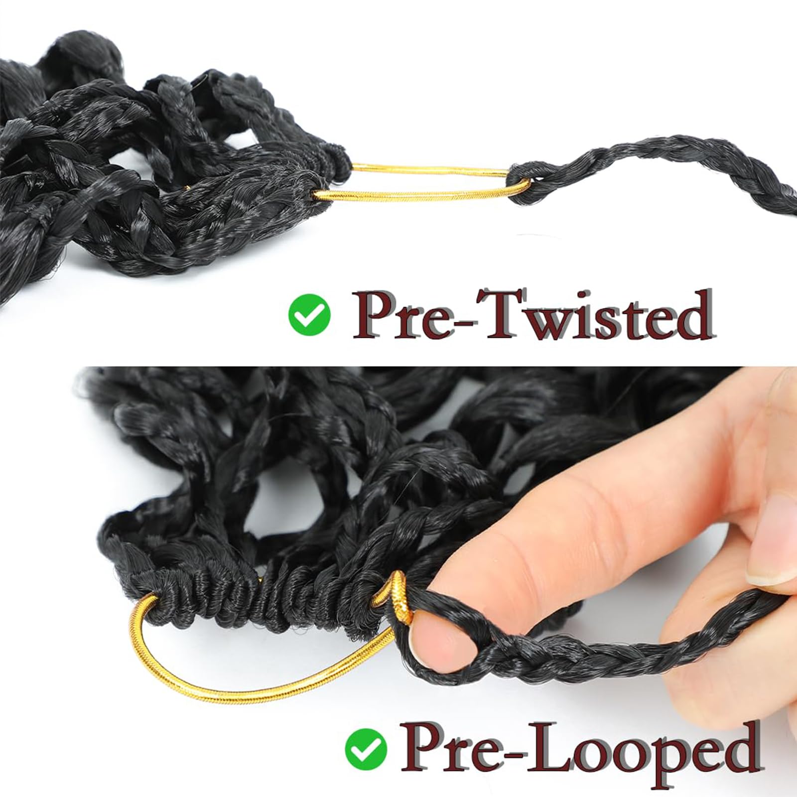Lanse Gogo Curl Crochet Hair 18 Inch 8 Packs Black Ocean Wave Deep Twist Goddess Box Braids Pre Looped Curly Water Wave Synthetic Braiding Hair for Women Girl Kids (1B - Image 3