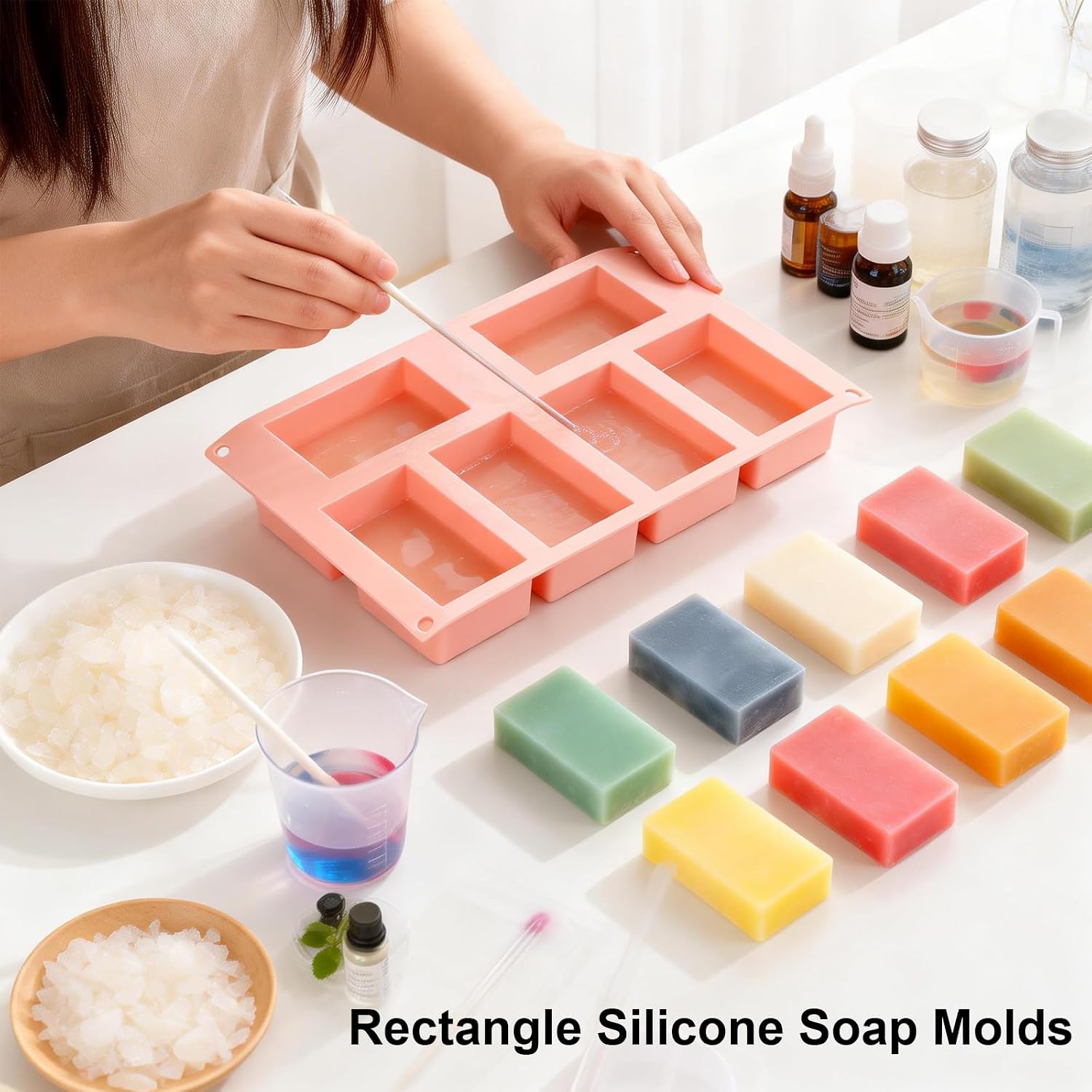 Nalchios Silicone Soap Molds, 6 Cavities Rectangle Silicone Molds for Craft Soap, Loaf Bread, Ice Cube, BPA-Free, Heat Resistant, Easy Release o& Clean, Reusable Baking Pan for Home Kitchen Bakery