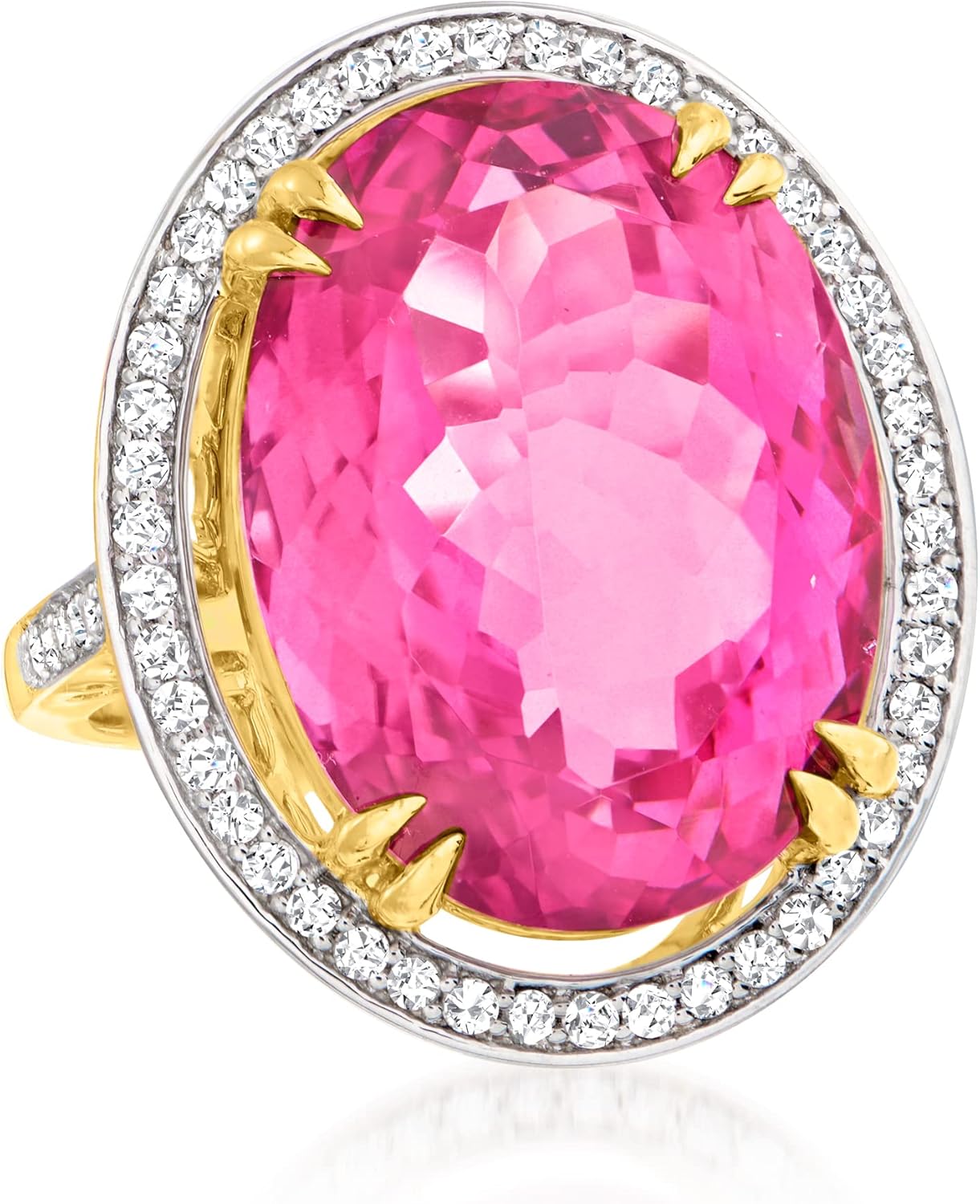 Ross-Simons 20.00 Carat Pink Topaz and .52 ct. t.w. Diamond Ring in 14kt Yellow Gold