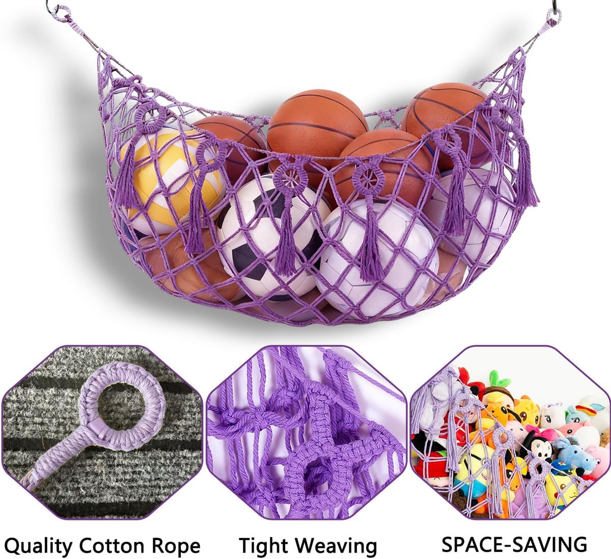 Sports Ball Storage Net，Sport Equipment Storage Hanging Hammock，Organizer Net for Basketball,Volleyball,Football