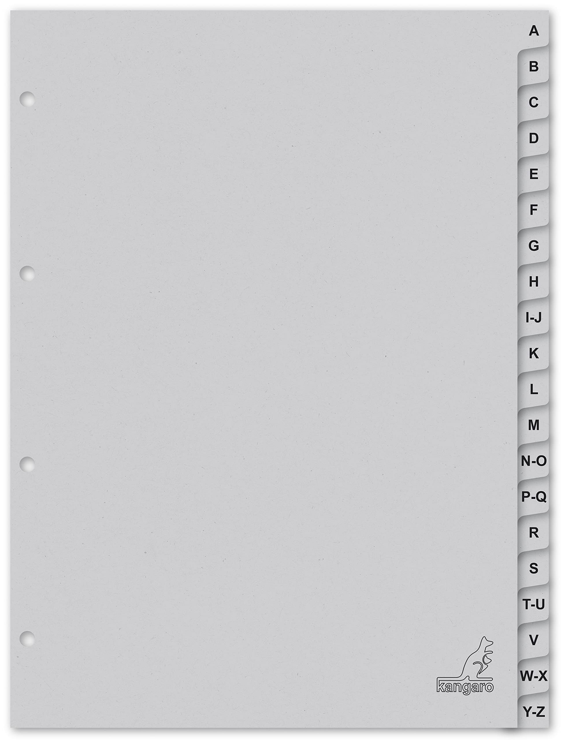 Kangaro Cardboard Index DIN A4 A-Z. 180 g/m² Recycled Grey FSC Cardboard, 20 Pieces