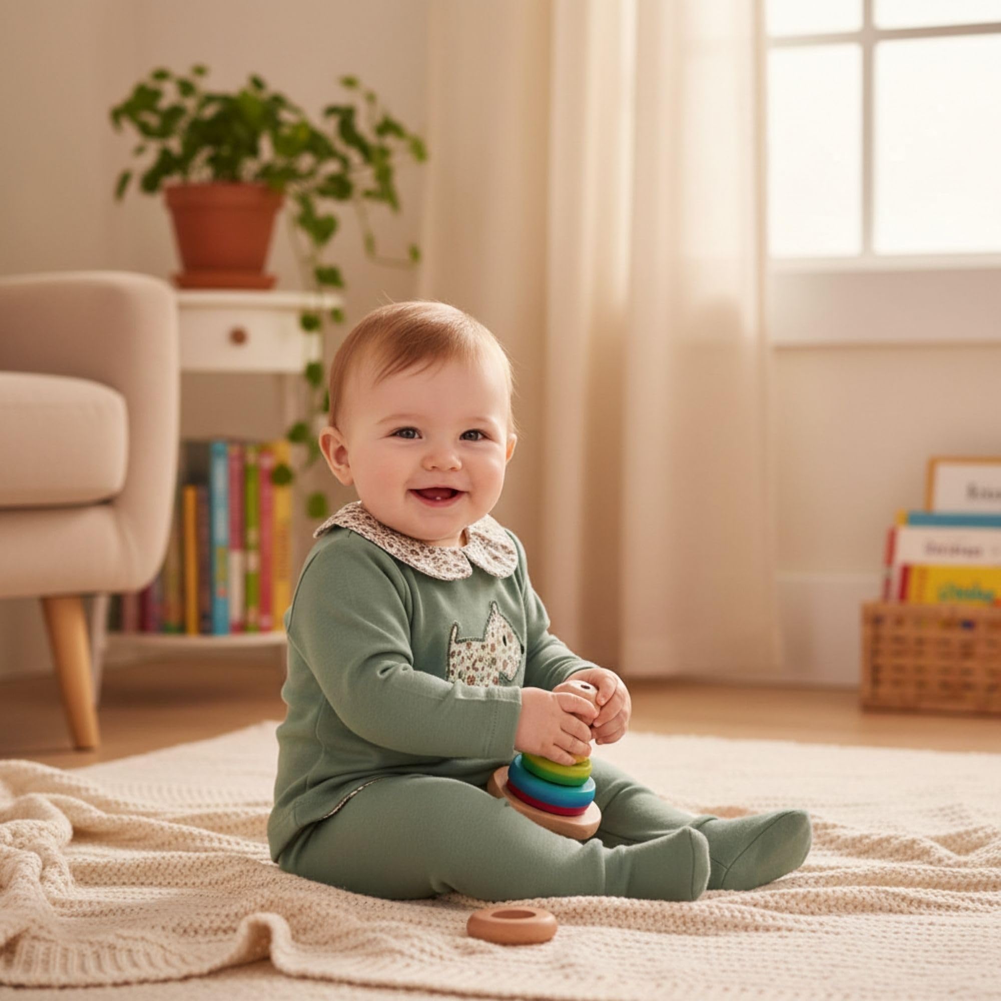 BABIDU | Chandal Niña con Sudadera Bordado Casita, Cuello y Volantes Florales, Pantalón Largo a Juego, Conjunto Completo Felpa Algodón Suave, Ropa Infantil de 1 a 4 Años
