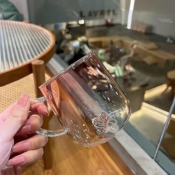 3D Coffee Mug Crystal Glass Animal Plant Inner Wish Cup as A Gift-Party Office Morning Mugs for Milk Chocolate Cappuccino, Suitable for Home Office Decoration Red Love Cup