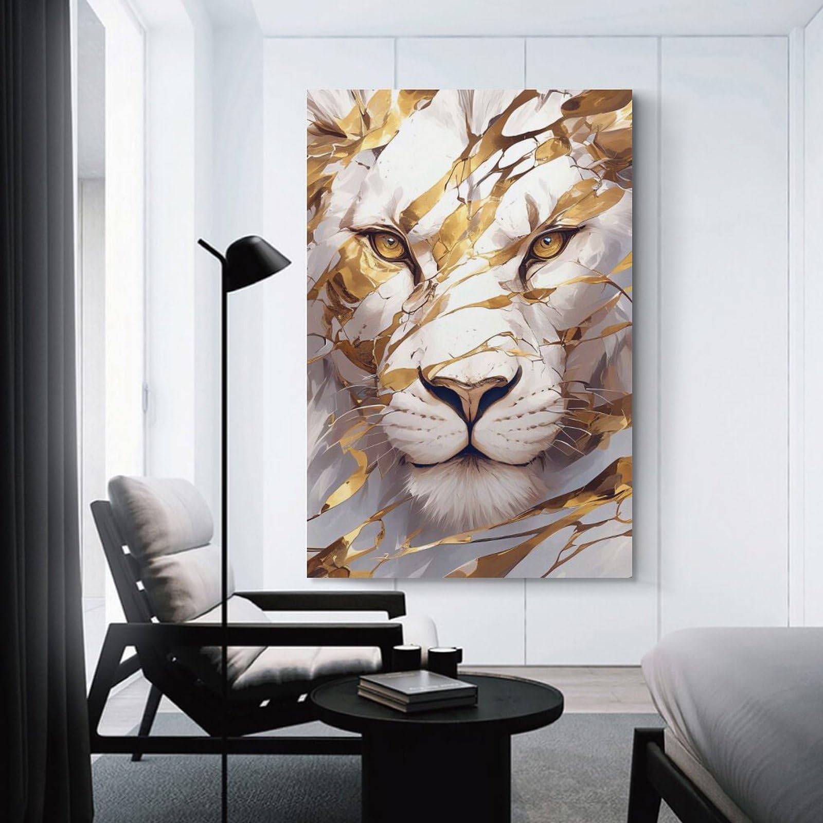 Junmoney Wall Decor Canvas Print Golden Lion Portrait, 20x30inch(50x75cm), for Study, Office Or Apartment Decor, Canvas Artwork with Gifting Potential