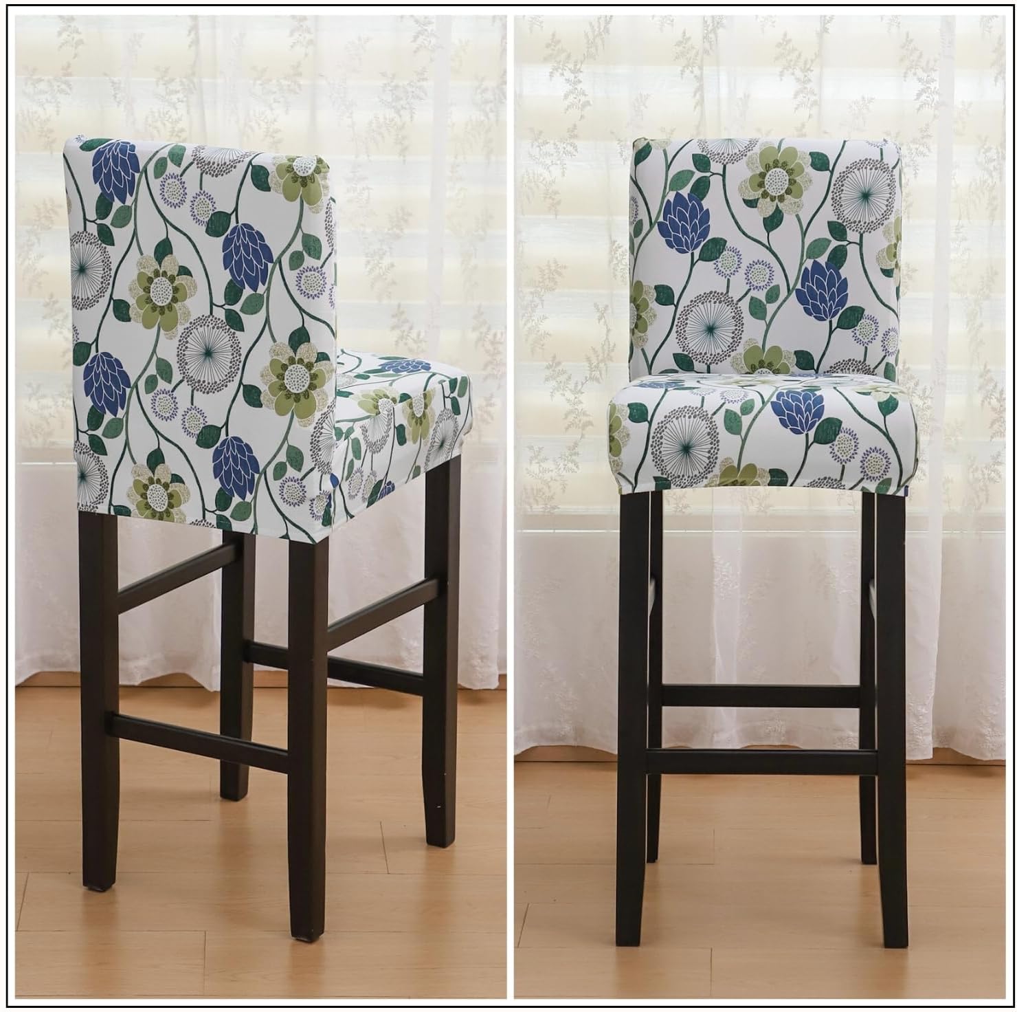 SPRINGRICO Bar Stool Covers Set of 4, Stretch Washable Barstool Seat Covers with Backs, Removable Counter Height Chair Covers for Kitchen Dining Room Cafe (Floral3, 4PCS)