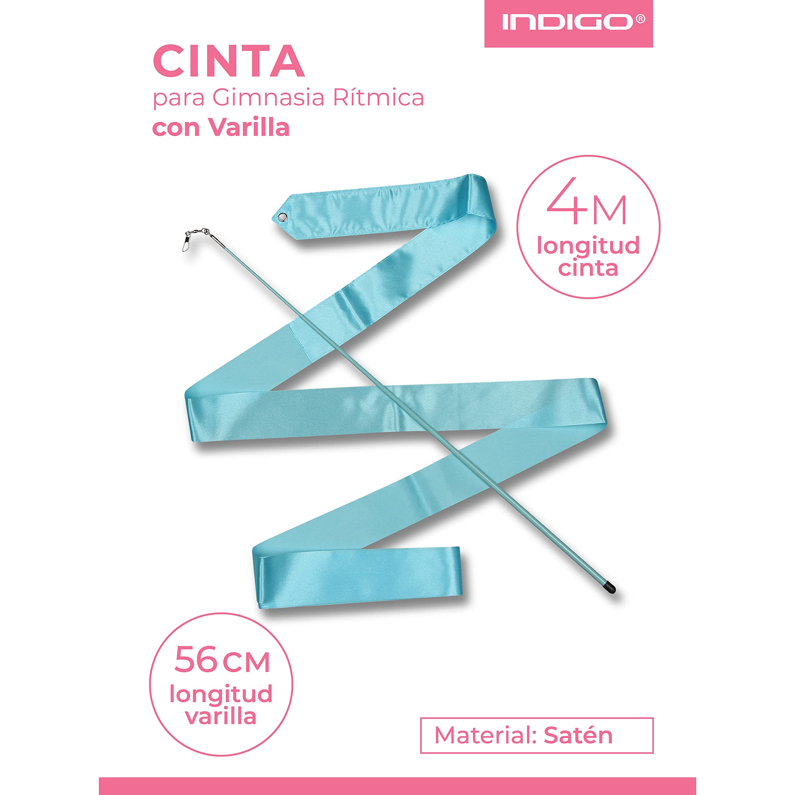DRUNA Cinta de Gimnasia Rítmica 4 MTS., Cinta para Entrenamiento, Baile, Baile Artístico, Danza, con Varilla 56 cm