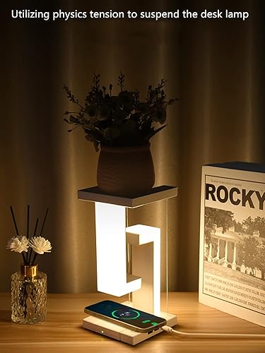 Miniatura 7 de Lámpara de mesa, lámparas de noche con puerto USB, cargador inalámbrico, 3 modos de luz, lámpara táctil regulable, luz nocturna LED levitante de
