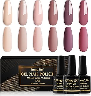 Shining She Gel Nail Polish, Nude Gel Nail Polish Set, 6 Colours Neutral Nude Pink Brown Gel Polish Set Soak-Off UV/LED Nail Polish Gel Gift for Starter Nail Art Salon DIY Home, 8ML
