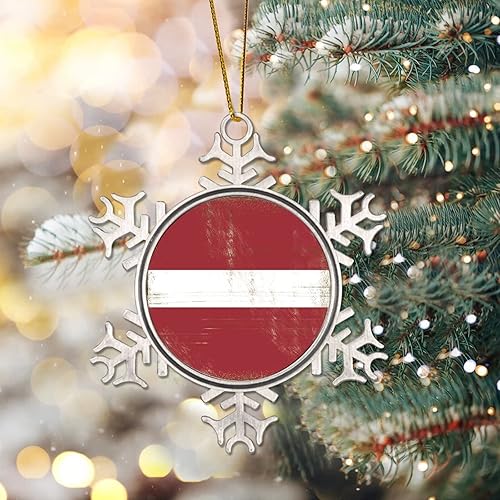 Miniatura 2 de Decoraciones de Navidad de peltre, bandera retro de Letonia, bandera nacional, copo de nieve de metal, adorno de Navidad para colgante de árbol de