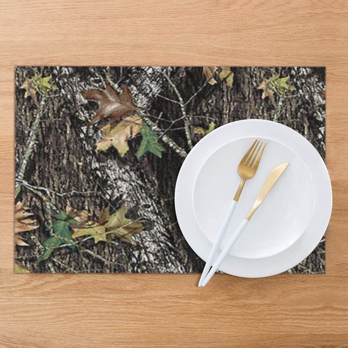 MJSTAR for D Hunting Camo Withered Maple Heat-Resistant and Stain Resistant Washable Kitchen Dining Placemats 12X18 Inch Set of 6