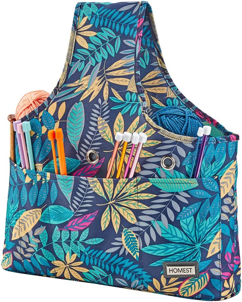 HOMEST Knitting Tote Bag, Travel Wrist Bag for Knitting Needles (up to 14 inches), Yarn and Crochet Supplies, Floral (Patent Pending)