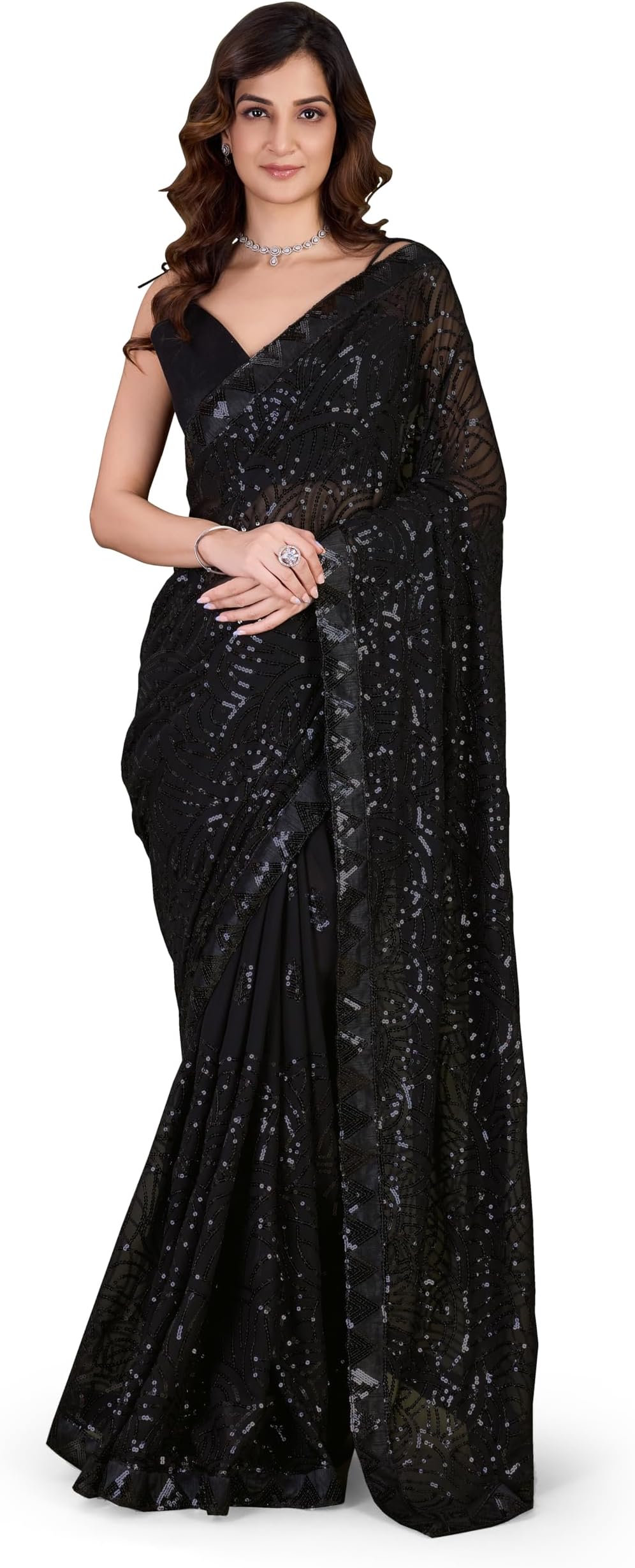 Women Seaqunce With Embroidery work saree