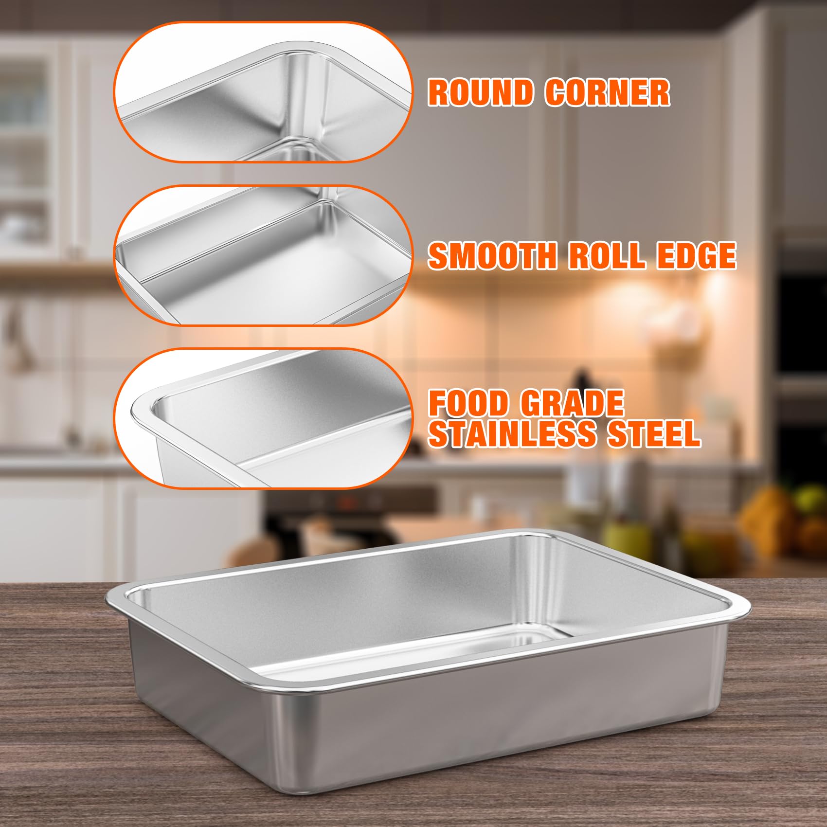 onlyfire Rostiera Profonda Antiaderente, Teglia da Forno in Acciaio Inox per Grill a Gas/Carbone e Forno, 35.7 x 26.5 x 7cm