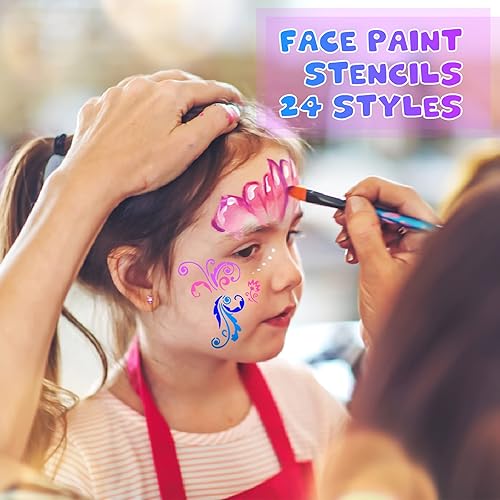 Miniatura 2 de Marspark 24 plantillas de pintura facial reutilizables, plantillas de pintura facial, plantillas de arte facial corporal, bricolaje para fiesta de