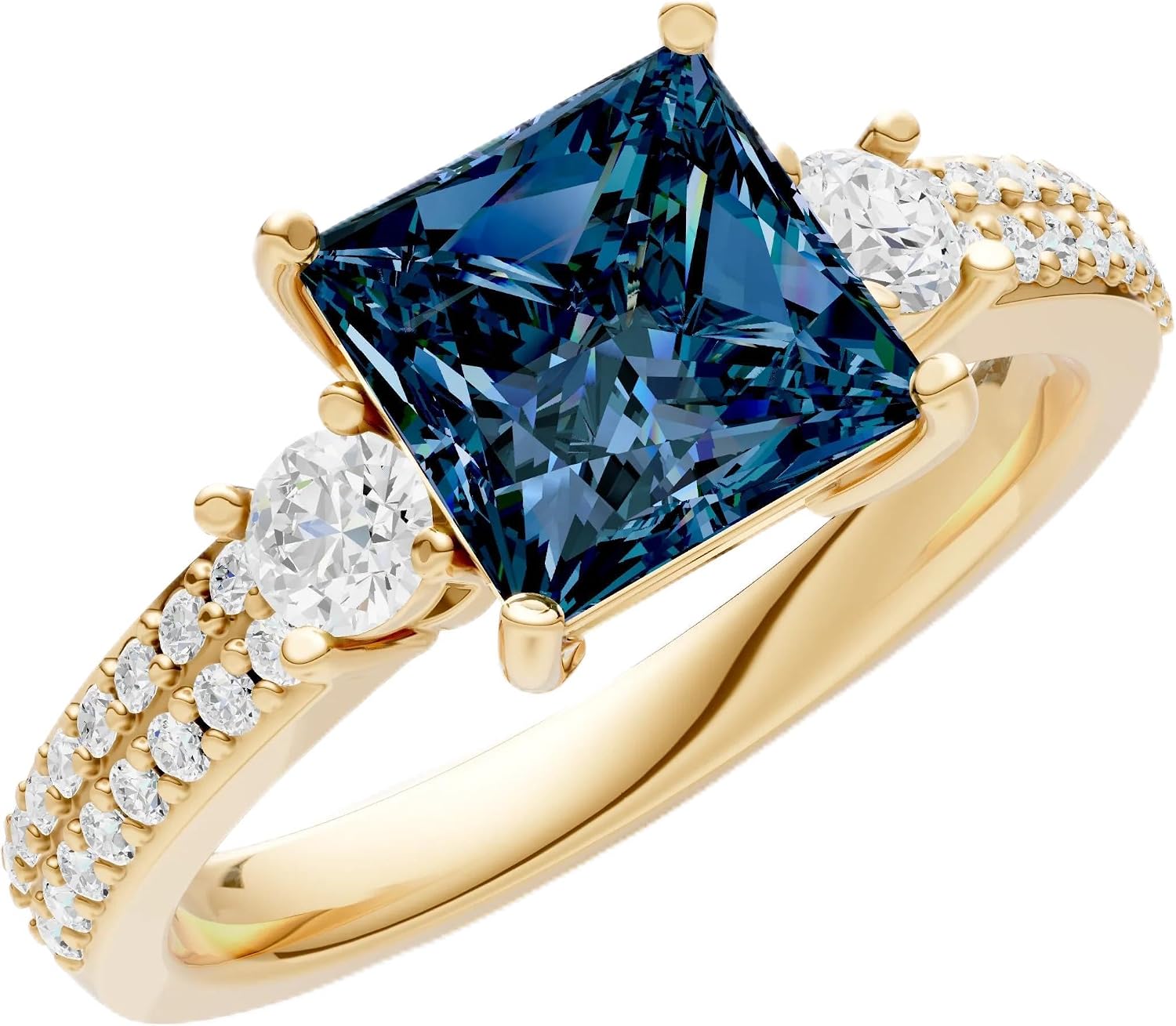 PEORA Princess Cut Cut Alexandrite Classic Band Available in Solid 10K, 14K or 18K Ring – White, Yellow or Rose Gold