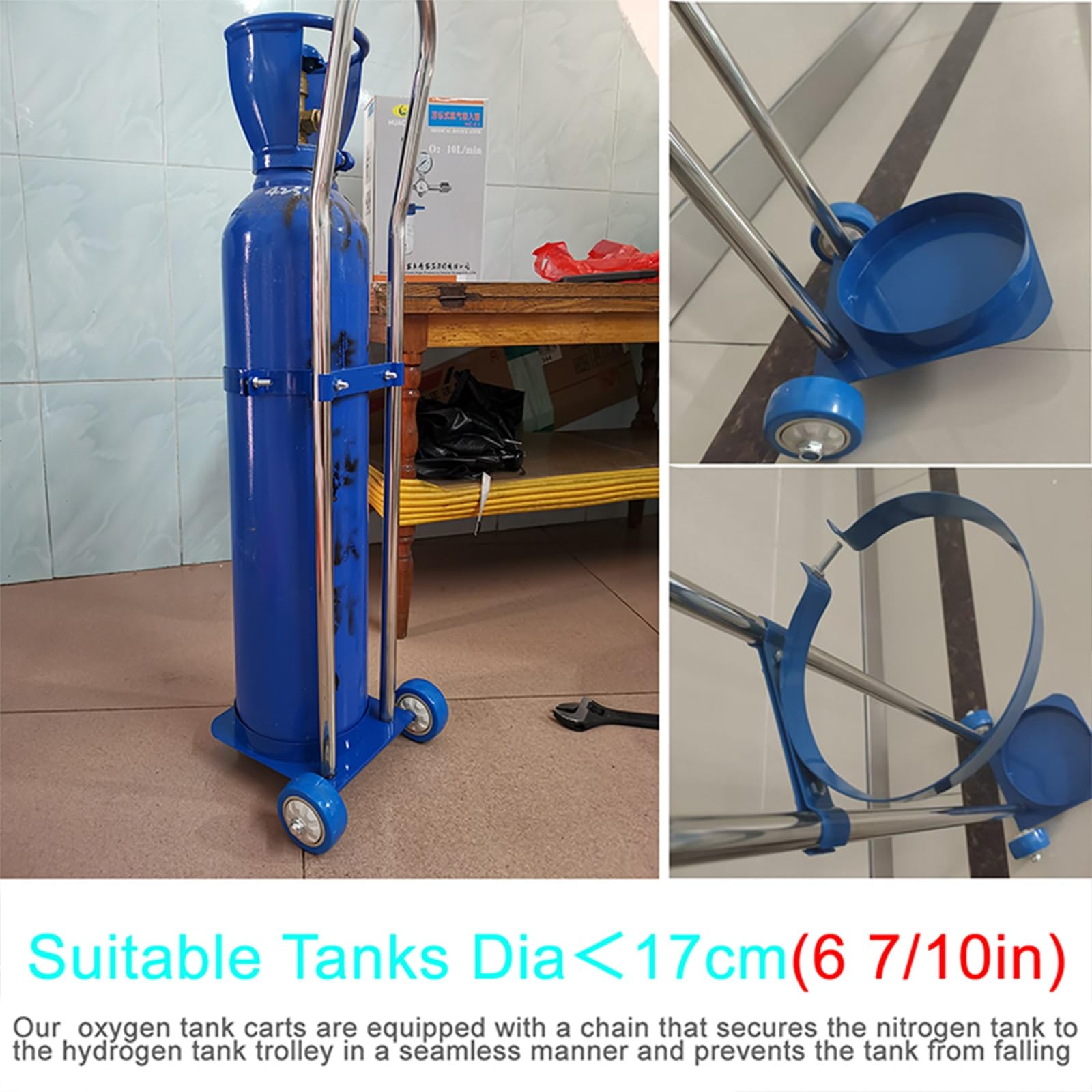 Carro portacilindros de Alta Resistencia, Carretilla Manual inclinable con Ruedas, multifunción y para almacén, 95 cm de Altura, Ideal para talleres