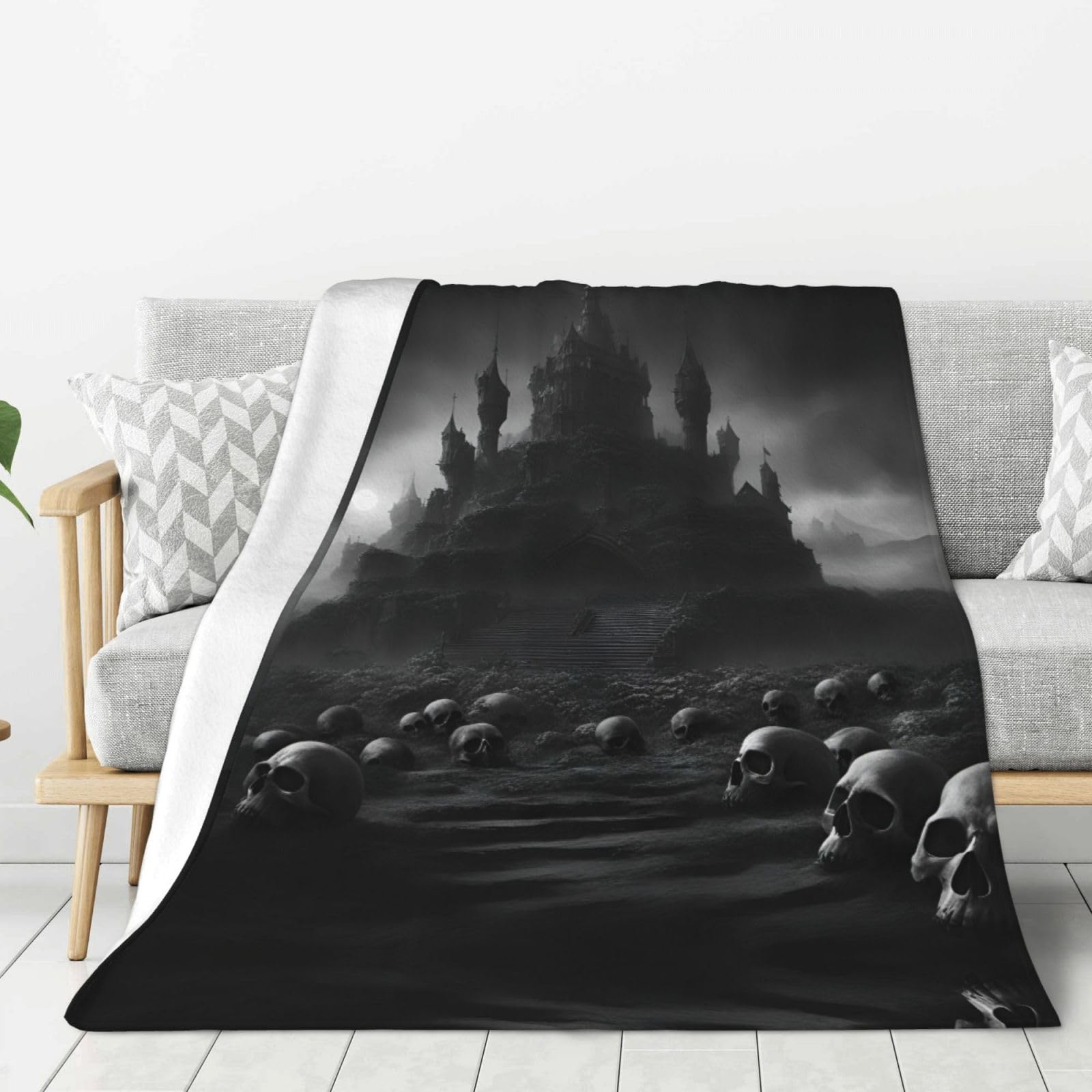 Grande couverture crânes noirs et blancs pour lit et canapé