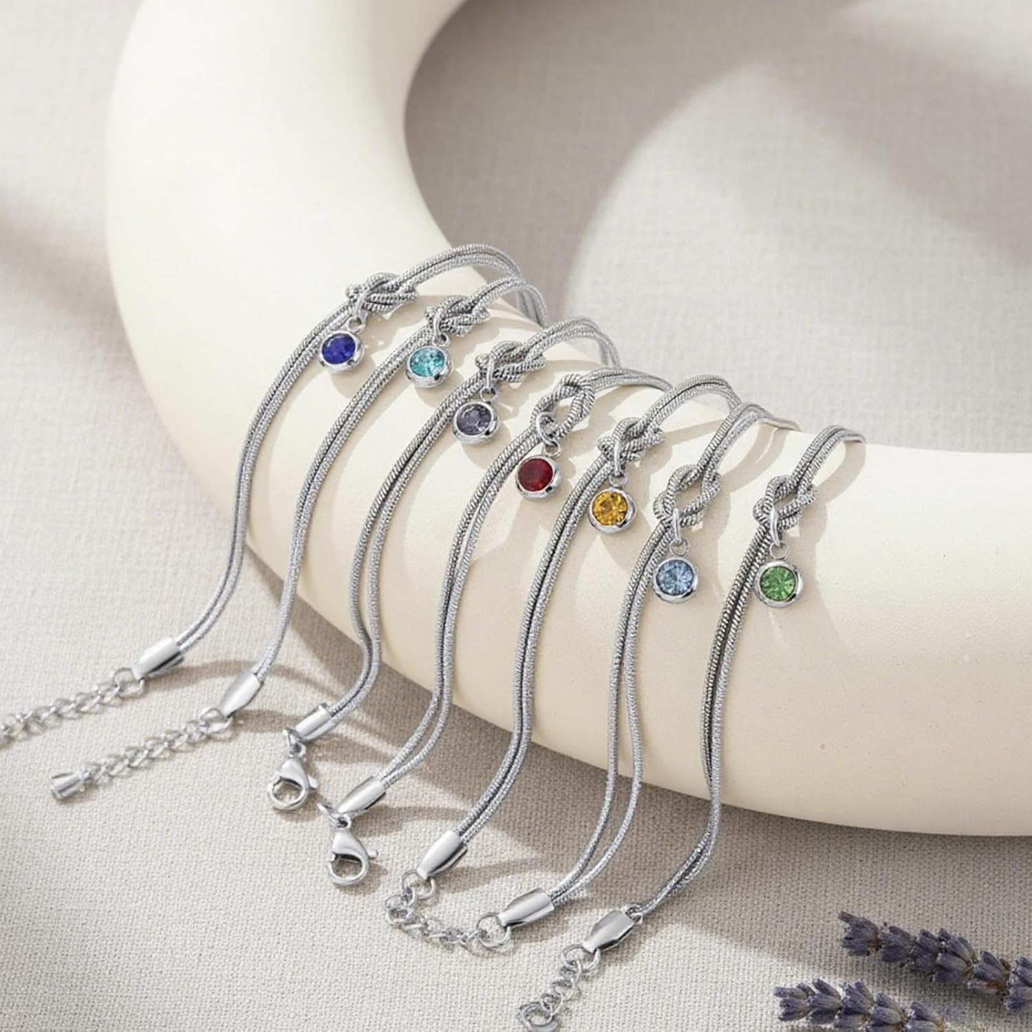 Gold Birthstone Bracelets for Women- Dainty Love Knot Snake Chain Bracelet Stack Adjustable, Trendy Personalized Friendship Birthday Christmas Jewelry Gifts for Mom Daughter Sister Friend - Image 7