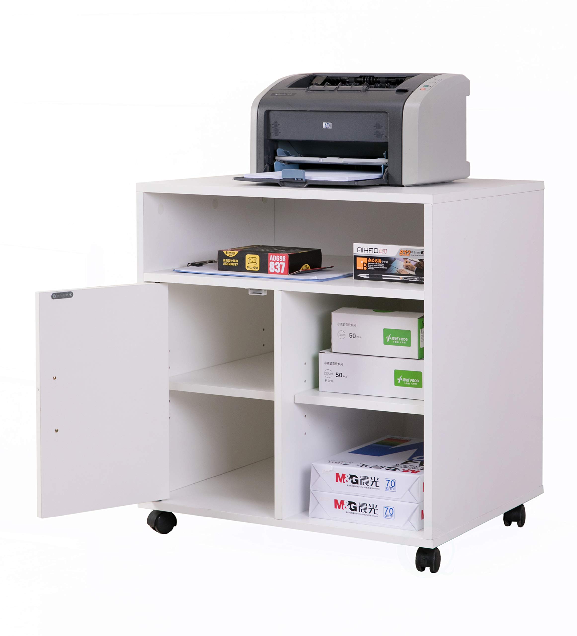 Basicwise Printer Kitchen Office Storage Stand with Casters, White (QI003556.W)