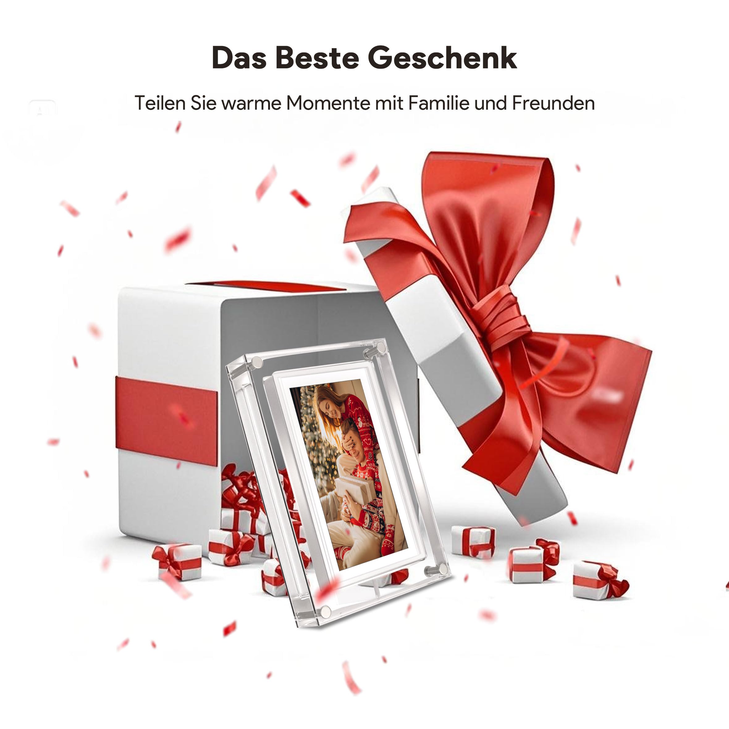 5 Zoll Acryl Digitaler Bilderrahmen mit HD Touchscreen 32GB Interner Speicher mit Auto-Rotation Frameo APP
